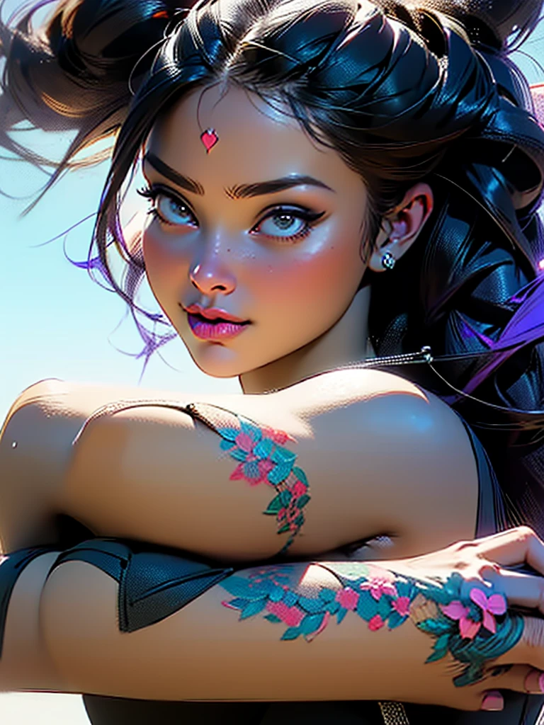 masterpiece, best quality, (extremely detailed CG unity 8k wallpaper, masterpiece, best quality, ultra-detailed, best shadow), (detailed background), (beautiful detailed face, beautiful detailed eyes), High contrast, (best illumination, an extremely delicate and beautiful),1girl,((colourful paint splashes on transparent background, dulux,)), ((caustic)), dynamic angle,beautiful detailed glow,full body, paint splash on face. ((Boa Hancock)) big breast,