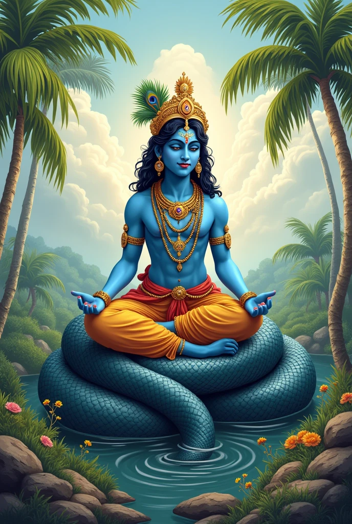 A beautiful picture lord krishna at sheshnag 
