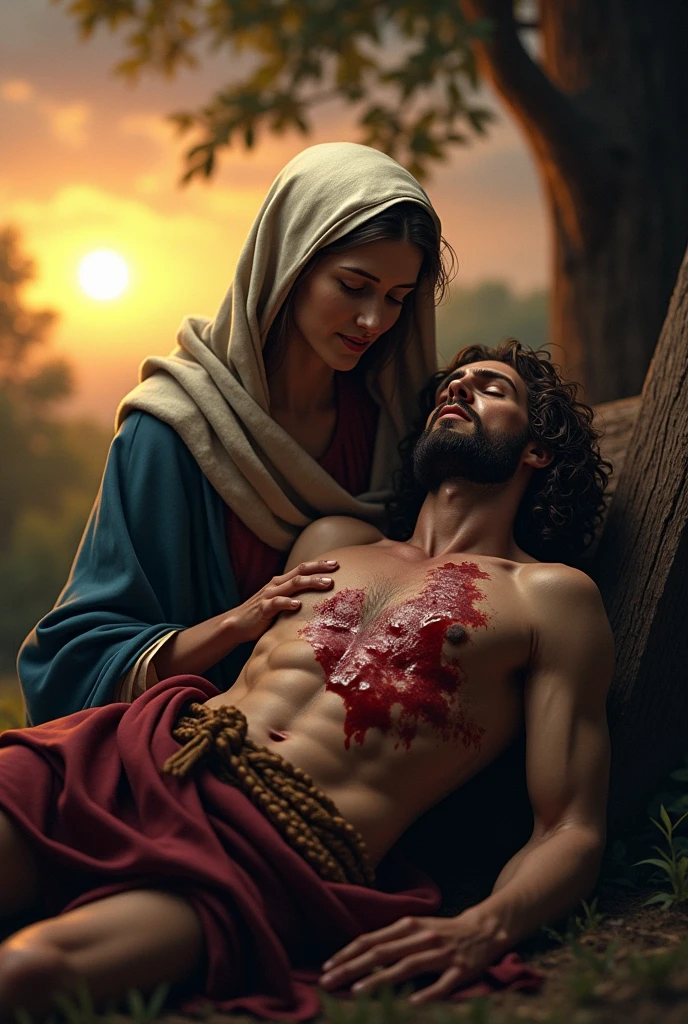 The Virgin Mary with the body of Jesus after he was taken down from the cross.