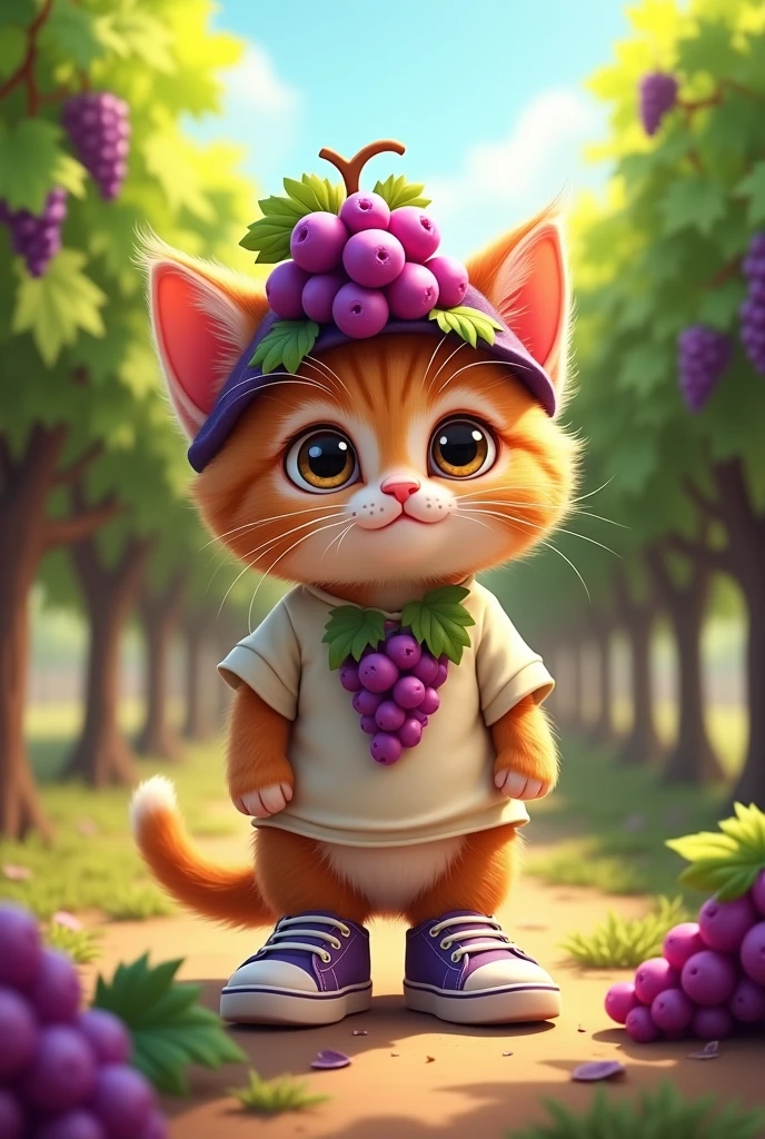 Cat in a dress made of grapes