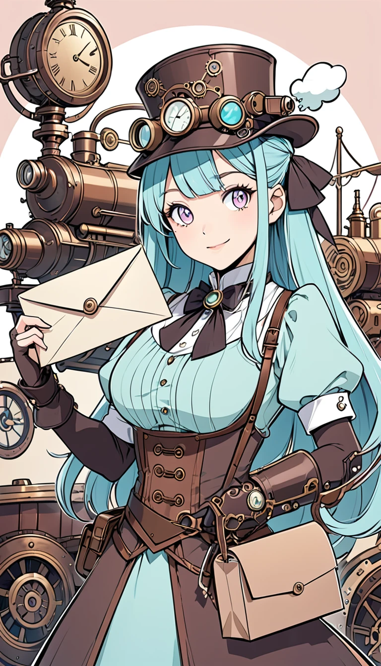 High detailed, masterpiece, High detailed, 1 girl, solo, Orange hair, extremely large ponytail, green eyes, glasses, big busty, firm body , BLUE jacket, white shirt, , deep cleavage, Juliet sleeves, pencil skirt, black thighhighs, white gloves, Very prideful expression