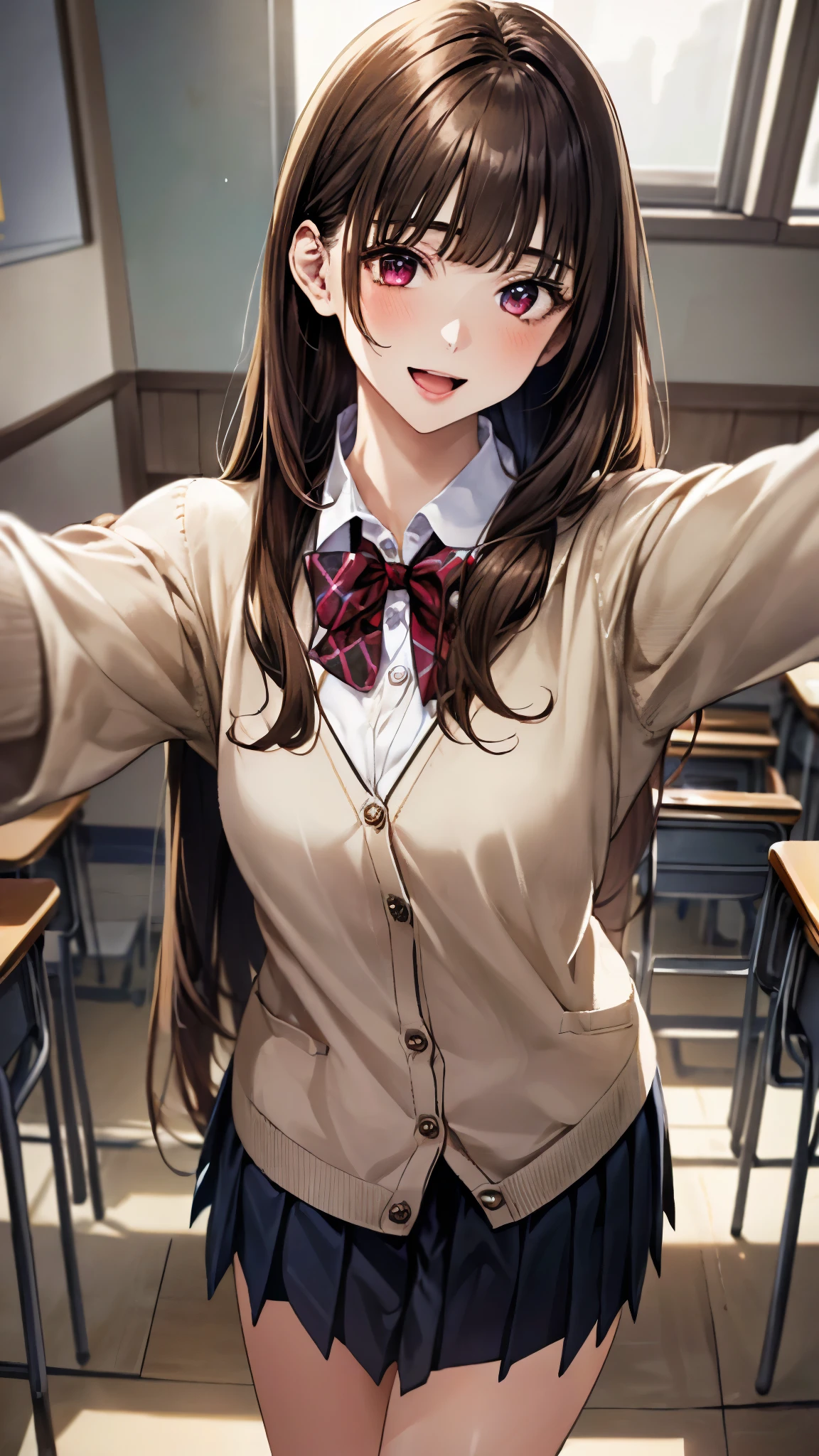 Very detailed、(8k, RAW Photos, highest quality, masterpiece:1.2), (Very detailed 8k wallpaper),shape、Professional Lighting,Sharp focus, Written boundary depth、
Browsing Caution、Clear Eyes、Perfect Anatomy、With a girl、12 years old、High Ponytail、、、smile, Big Breasts、blazer, School,, Micro Mini Skirt,Face close-up,hair ornaments、imminent kiss,Plump thighs、Lying on your back、Leg spread、