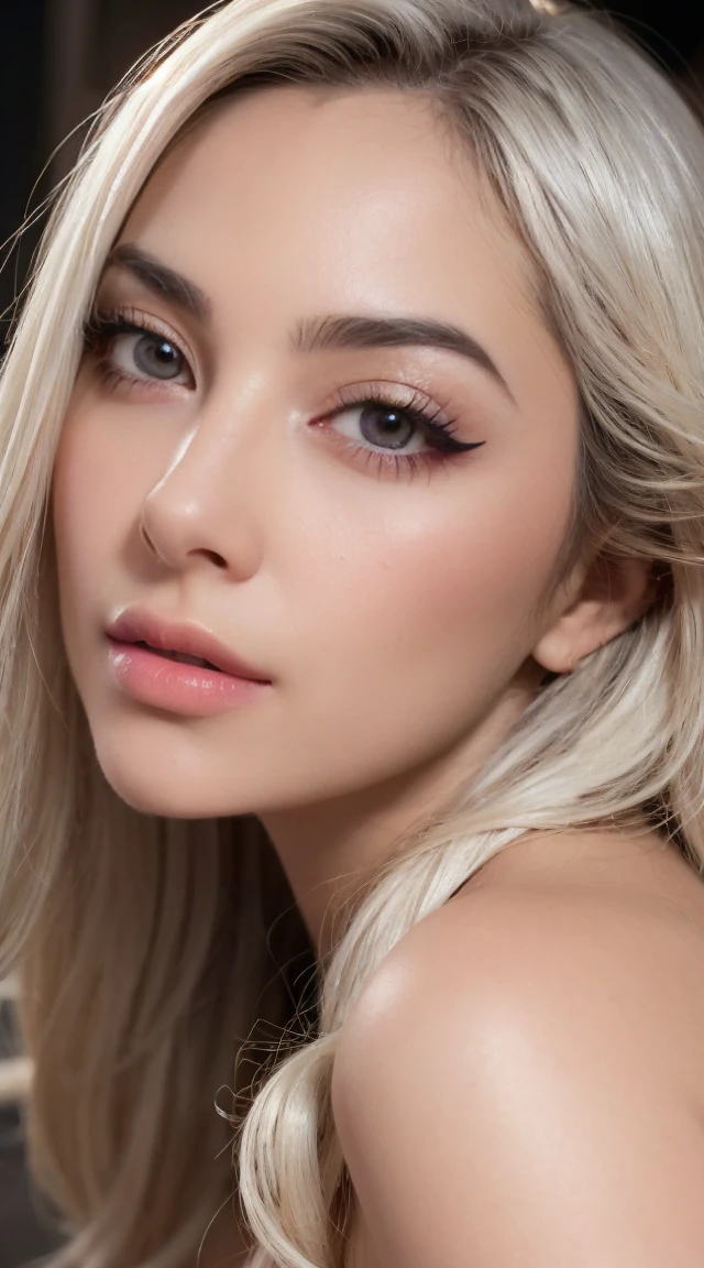 photorealistic, high resolution, soft lights, 1 woman, 2, solo, hips up, beautiful detailed eyes, beautiful detailed lips, extremely detailed eyes and face, long eyelashes, white hair, long hair, jewelry, tattoo, street wear, photo-realistic, 8k, realistic, HDR, vivid colors, studio lighting, fine details, concept art