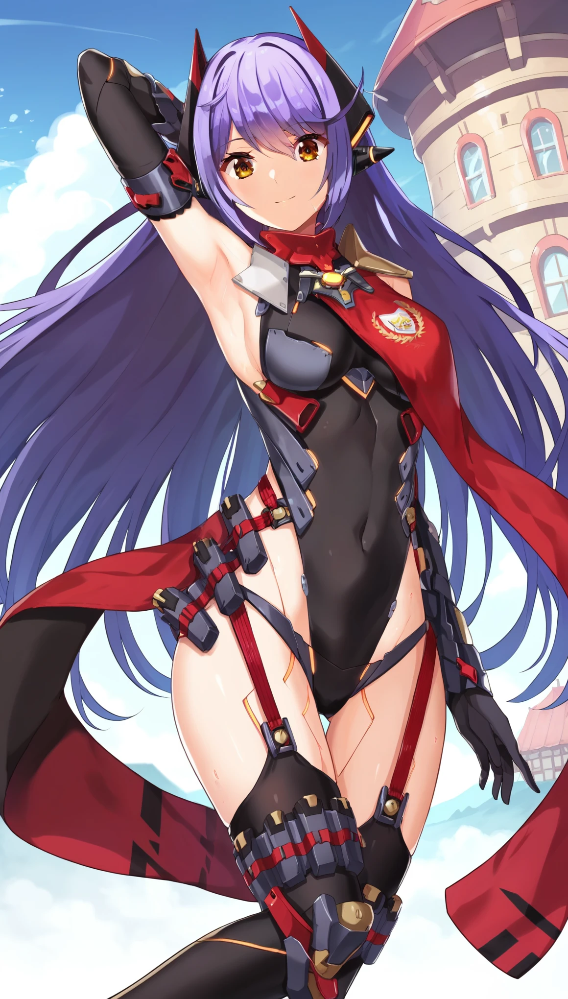 score_8_up, score_7_up, score_6_up, score_5_up, score_4_up, anime screenshot, looking at viewer,
1girl, poppi qtpi (xenoblade), long hair, purple hair, leotard, scarf, robot joints, thighhighs, elbow gloves
BREAK
dynamic_dancing, looking at viewer, xenoblade,
fantasy_town_landscape_background,coverdd_navel,open_legs,
armpits,