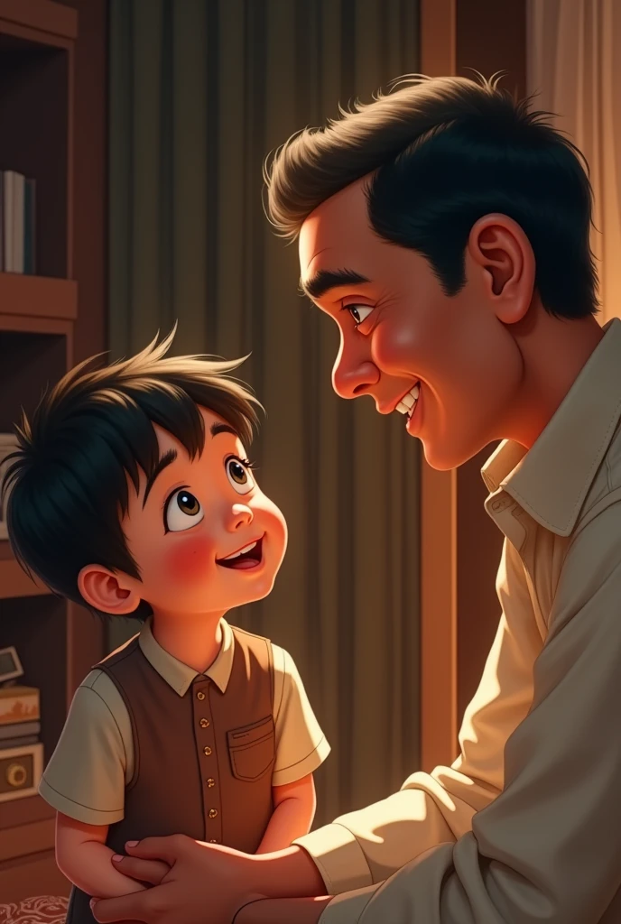 poster, type, Disney, from dad, hair, dark, son, talking, scenery, living room, House