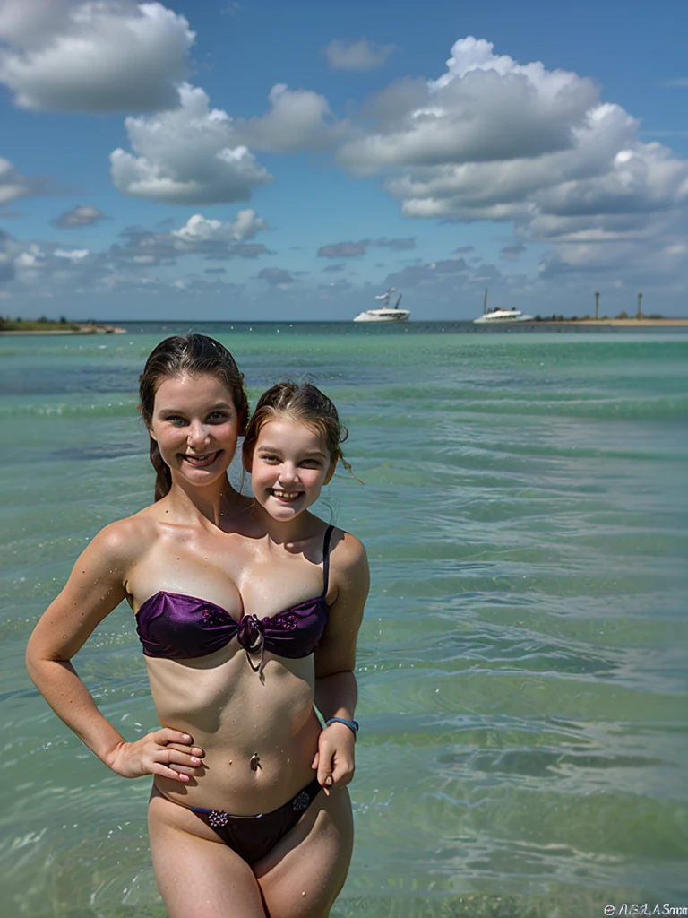 2heads, two headed girl, mom and daughter, (one head adult:1.5), (one head young child:1.5)