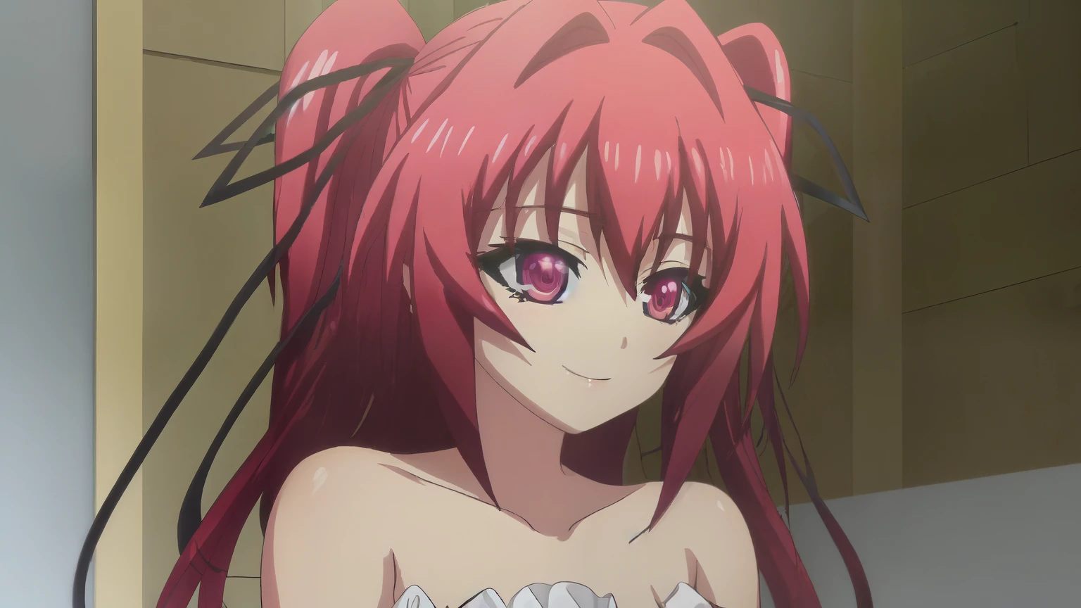 anime girl with pink hair and black bra top in rocky area, mirai nikki, anime girl named gasai yuno, female anime character, seductive anime girl, as an anime character, gasai yuno, smug smirk, anime character, sultry smirk, inspired by Jin Homura, anime moe artstyle, hana yata, in the anime film