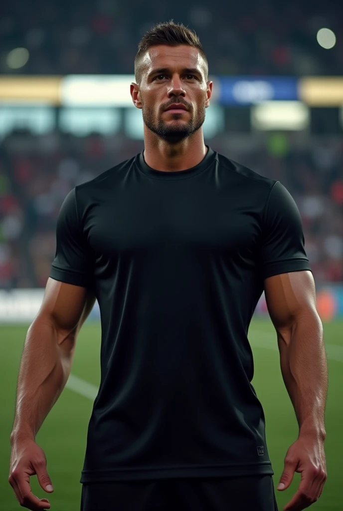Shirtless guy sweating from soccer