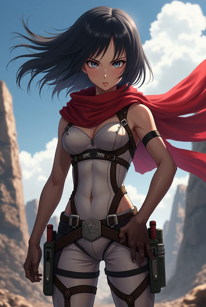 全裸の女性、tits out、Pussy、teats、1girll, Solo, (masutepiece), Best Quality, Ultra-detailed, Mikasa Ackerman,in fighting,Wielding a knife