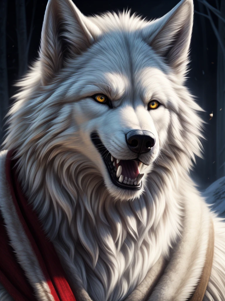 large white  wolf, very very beautiful furry art, Dramatic cinematic details fur, Hit in the face by a huge slippers，The look is scared，Detailed fanart, Realistic illustration, Realistic picture, dire wolf, A high resolution,4K