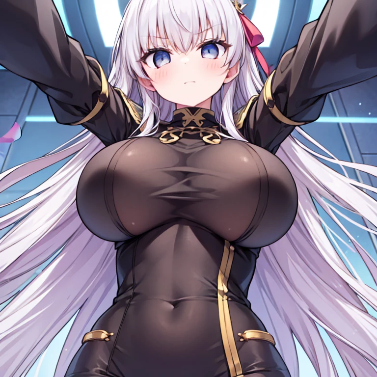 One girl, solo, High resolution, masterpiece, Anatomically correct, Textured skin, Large Breasts, ((View from below)),BB(FGO)