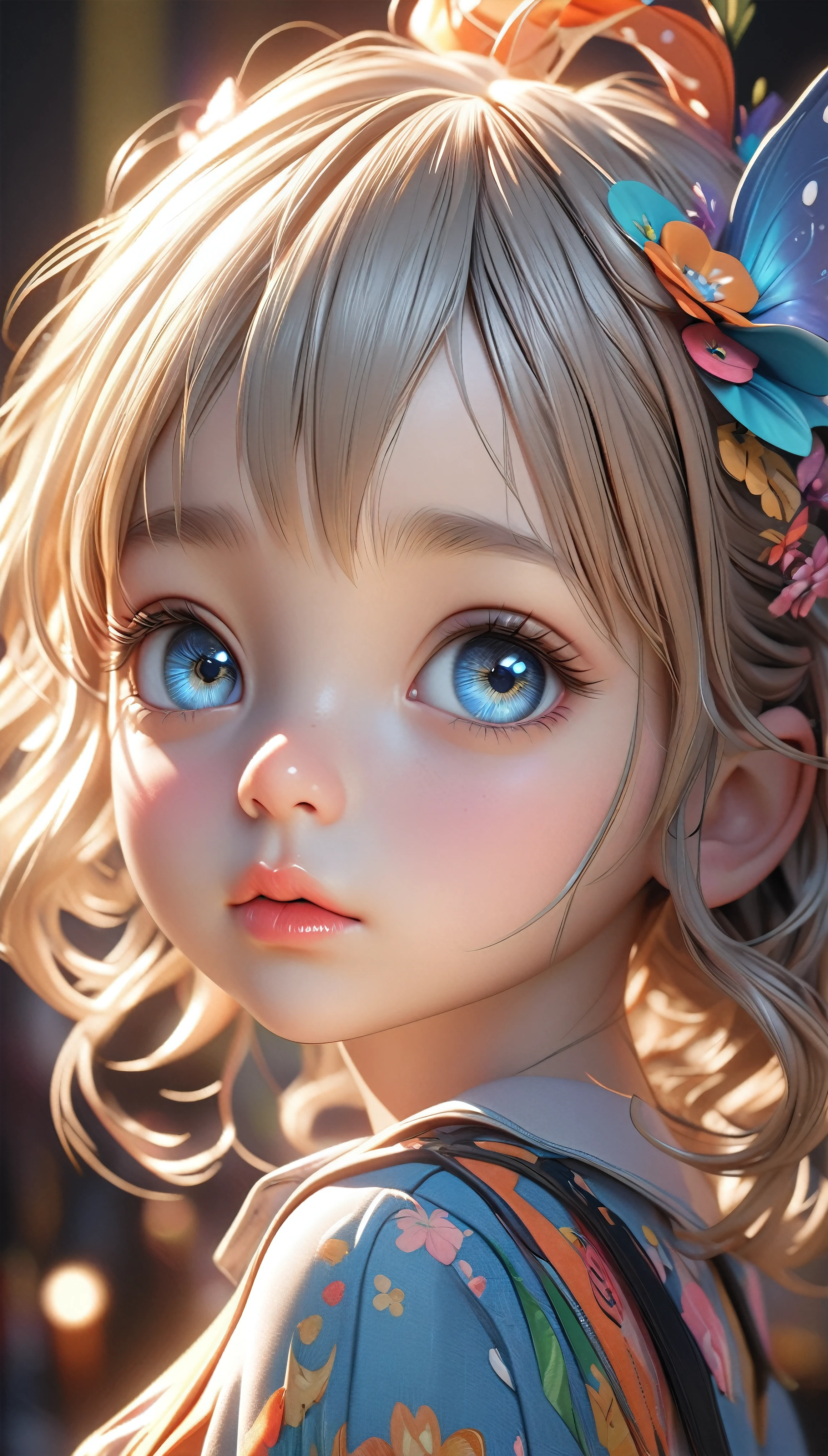 a young cute girl, realistic clay sculpture, vivid colors, cartoon style, PVC material, cinema 4D rendering, anatomically correct, (best quality,4k,8k,highres,masterpiece:1.2),ultra-detailed,(realistic,photorealistic,photo-realistic:1.37),highly detailed facial features, detailed eyes, detailed nose, detailed lips, long eyelashes, soft lighting, warm color tones, imaginative, whimsical, dynamic pose