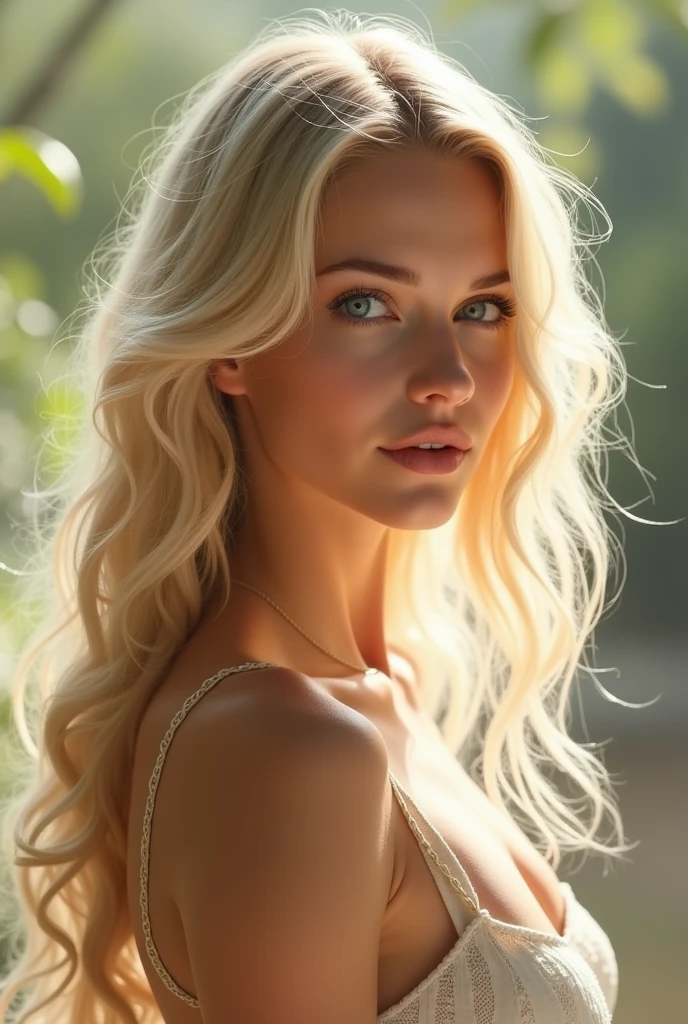 blonde woman, czech supermodel, Realistic, by camera Nikon AF-S Nikkor 70-200mm f/2.8E, soft shadows, no contrast, HDR, high aperture,