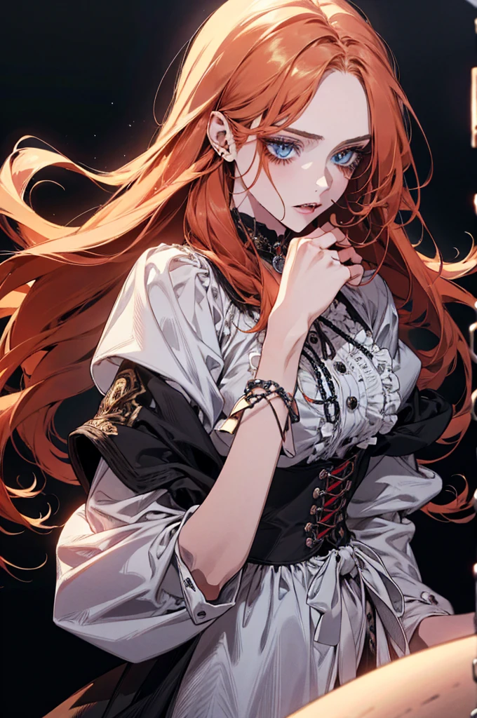 (best quality), (masterpiece), (artwork), (best illustration, desinger, colors), (best development), (detailed eyes), (extremely detailed eyes:1.2), (glowing eyes, bright, sparkling:1.3), a beautiful girl, long red hair (the color of blood), (detailed yellow eyes), white skin, background of rustic art scenery of an insane asylum, she is wearing a bloodied straitjacket (crying blood on her beautiful macabre face:1.3)[0.9] --s2