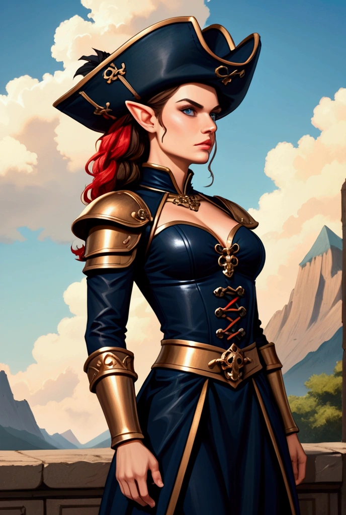beautiful pirate woman with a shining sword in a gloomy cave