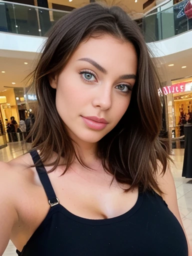Jolie belle brune en tenue de soirée un autophoto (gray has) (in a mall), autophoto, low cut, Very detailed, huge breasts, 13 years, innocent face, short and naturally straight hair, blue eyes, High resolution, boss'Works by'until, Best Quality, intricate details, Very detailed, sharp focus, detailed skin, texture de peau realist, texture, detailed eyes, professional, 4k, lovely smile, taken with Canon, 85mm, Slight depth of field, Kodak Vision Color, perfectly fitted body, extremely detailed, Photography_\(ultra\), photographiquerealist, realist, Post treatment, maximum details, roughness, real life, ultrarealist, photorealism, Photography, 8k uh, Photography
