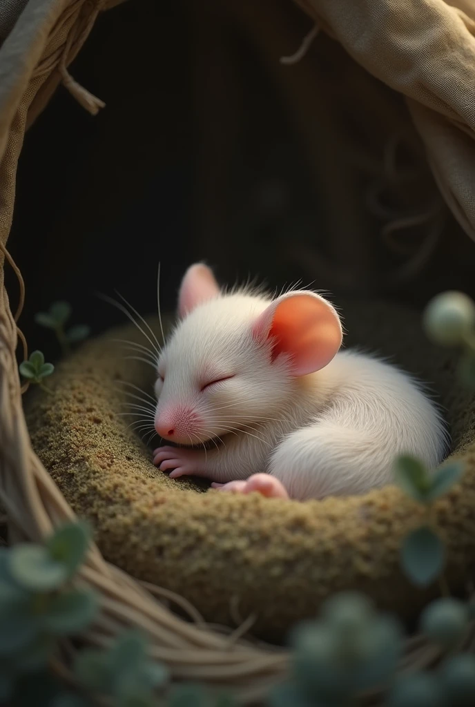 Hamster baby、Sleeping in a basket、