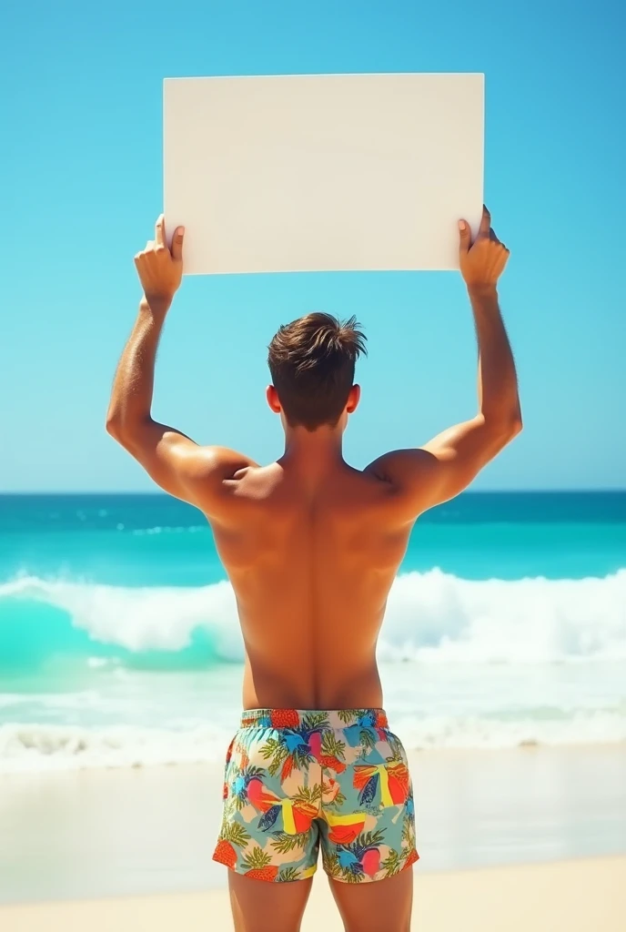 full body, looking at viewer, short brown hair, man, smile , beach at dawn, sun, backlight <lora:clothing_slider_v19_000000030: -4>