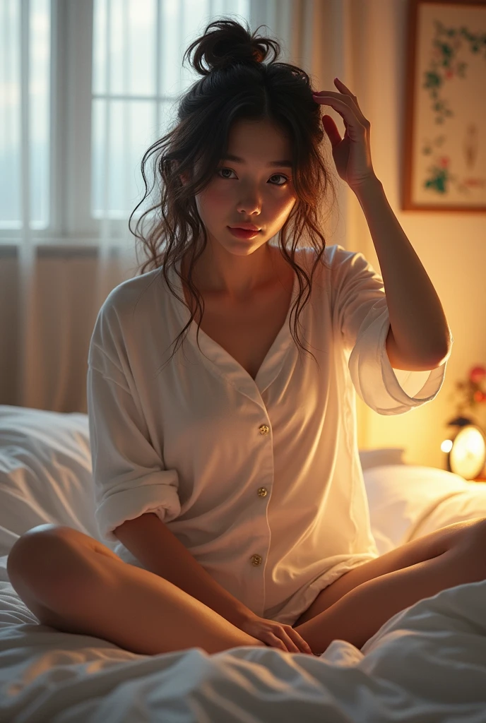 An absurd solution, High resolution, (masterpiece: 1.4), Very detailed, (((Detailed face, Detailed Expression)), Two Girls, Girl and Girl, friend, best friend, Classmate, relax, ponytail, Bob, sitting on bed, Sitting on the floor, Two people having a conversation, Room Background, friend, Relatives and friends, Home, 1k, Small room, curtain, bed, tv set, machine, Loungewear, Kyoto Animation, Kyoto Animationの雰囲気, (Tears in my eyes)