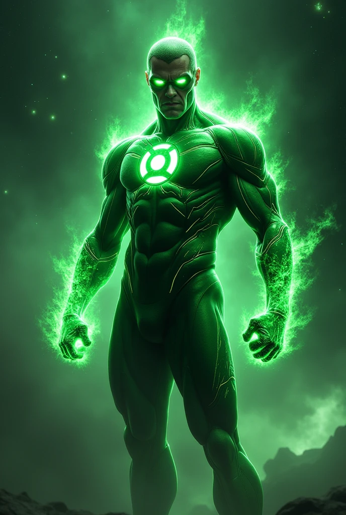 create a very powerful superhero inspired by the green lantern costume
