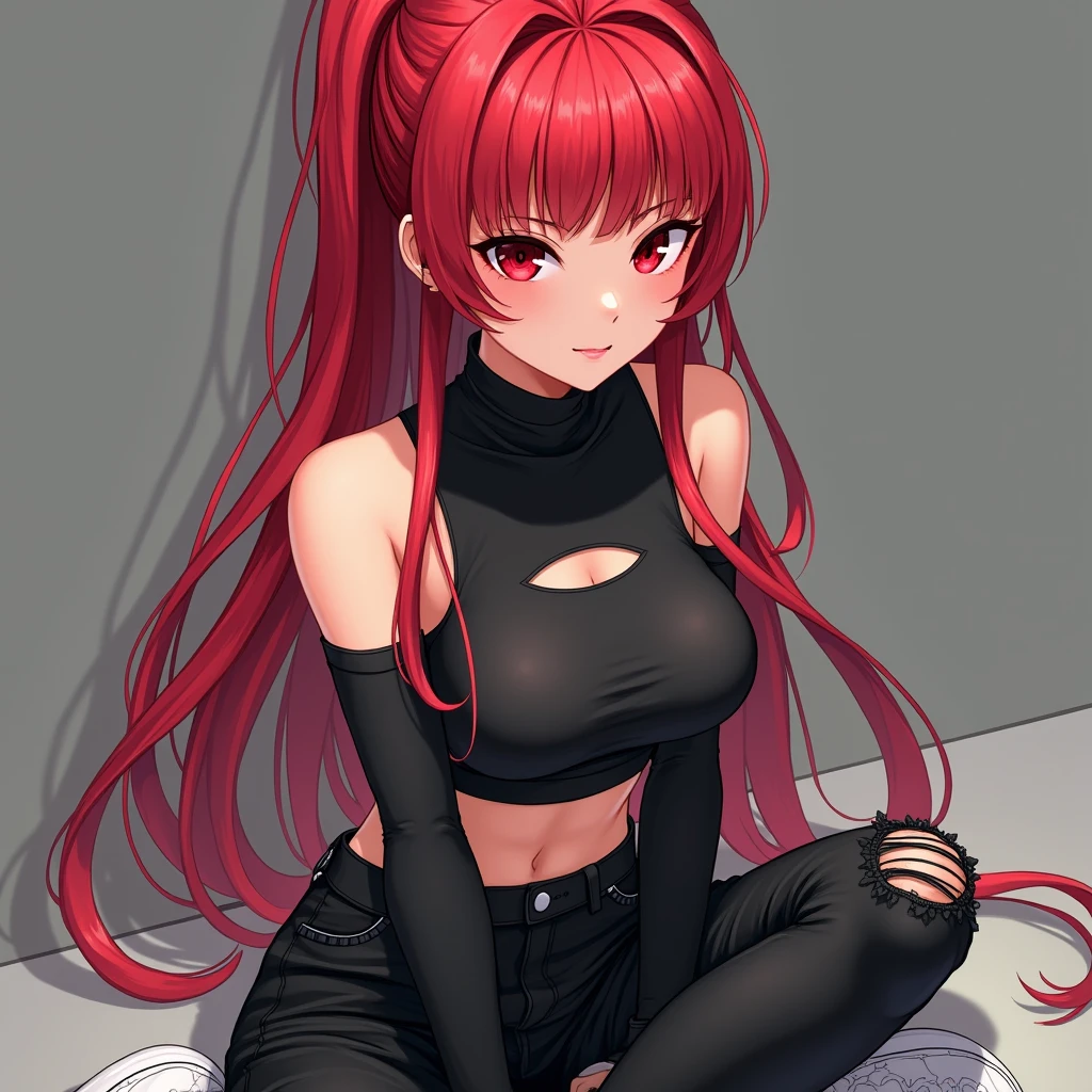 anime bonito, alto, cabelo loiro, Papel de parede 8k, Coxas grossas, May, magro, sexy, sentado na grama
