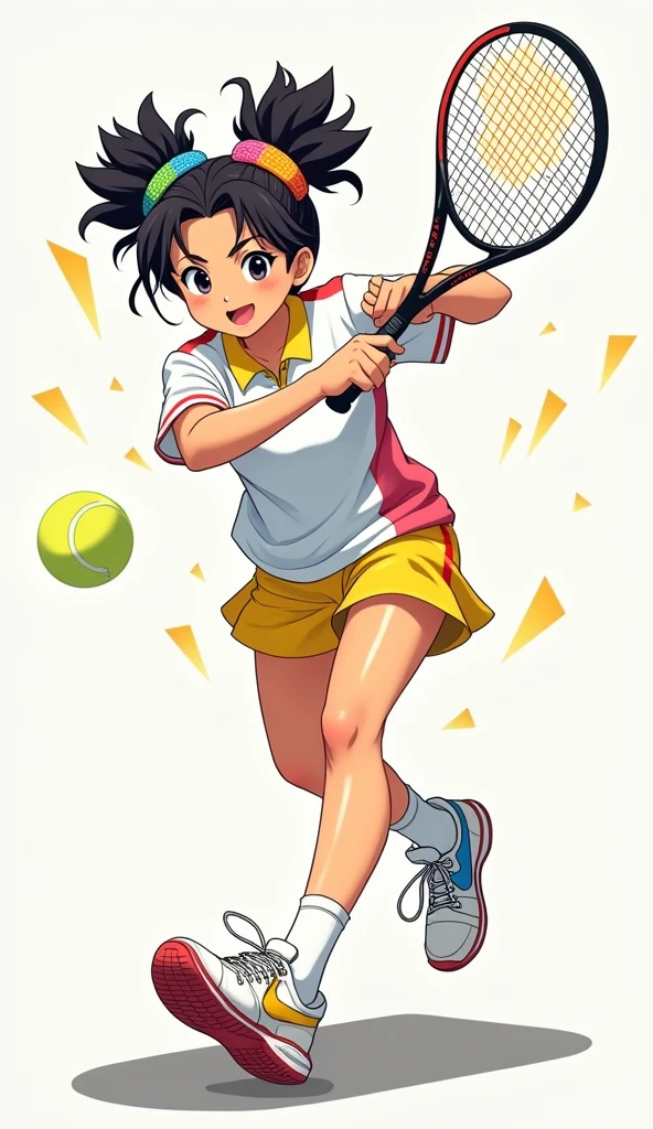 One Girl、Tennis Player、visor、Tennis Wear、ponytail、((Grin))、Sweat、Tennis court、Playing tennis、Holding a tennis racket、mini skirt、Angle from below、Cute Panties、belly button、Vibrant、sporty、action、