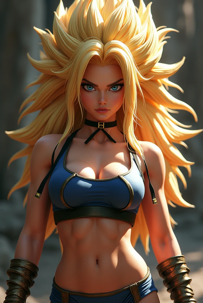 Dragonball Z, super Sayan warrior, skinny, pitite 13 year old girl. White Clothing tattered from battle. NSFW