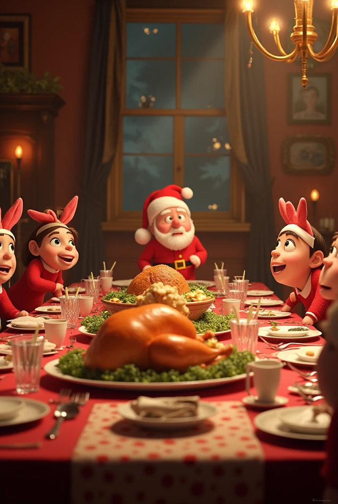 Christmas dinner table without person pixar style