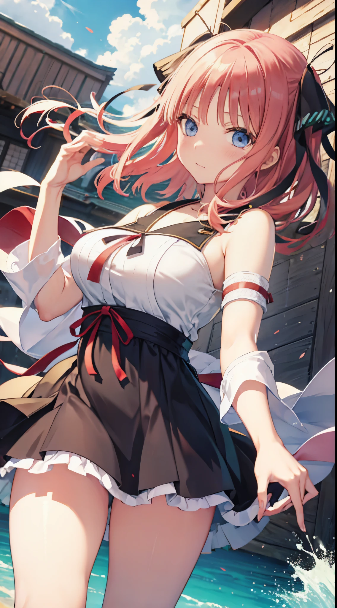 masterpiece, highest quality, (anime screencap:1.3),(shape), cute,(simple:1), (anime:1.2),Solo Sharp Focus, 1 girl, cleavage,looking at the viewer, Japan,nighttime,gold hair,((mini skirt)),Are standing, twin tails,summer ,((White Gothic Costume)),red ribbon,in the dark gothic,abandoned house,lolita fashion,gothic bonnet,hair ribbon,cowboy shot,in the nighttime,rainy sky,,(Ruins house1.1),（Abandoned house1.1),large breasts,dark,cloudy,heavy rain,（Holding a bloody knife1.1),（bathe in blood1.1),NSFW,