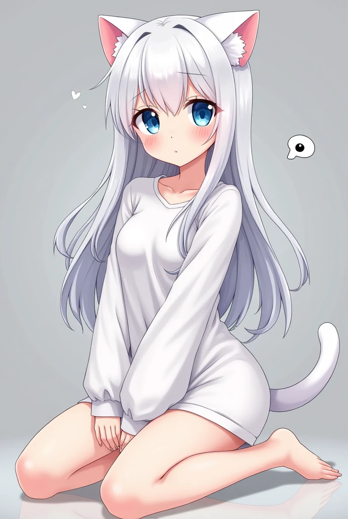 1girl, ebenya, looking at viewer, white hair, neko, cat ears, cat tail, white shirt, open clothes, russian city, ba-shiroko