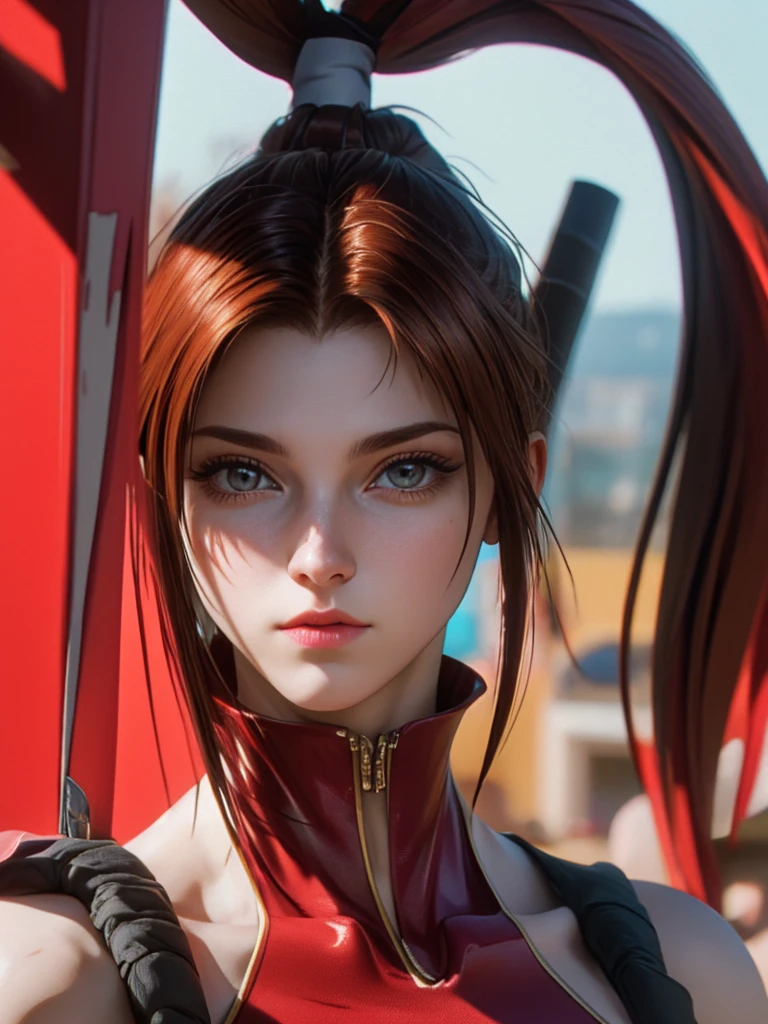 30 year old woman, alone, alone, athletic, long brown hair with a ponytail, holds large fans in her perfect and beautiful hands, wears red ninja clothes, sensual look, ninja pose when attacking, looking at the viewer , cinematic, ultra sharp focus, award winning photography, perfect contrast, high sharpness, depth of field, ultra detailed photography, global illumination, fluid, ultra high definition, 8k, Unreal Engine 5, ultra sharp focus, photography award-winning, art season trends,
