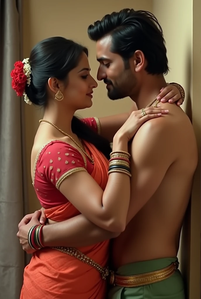 Indian old voluptuous milf smooch with Young College Boy