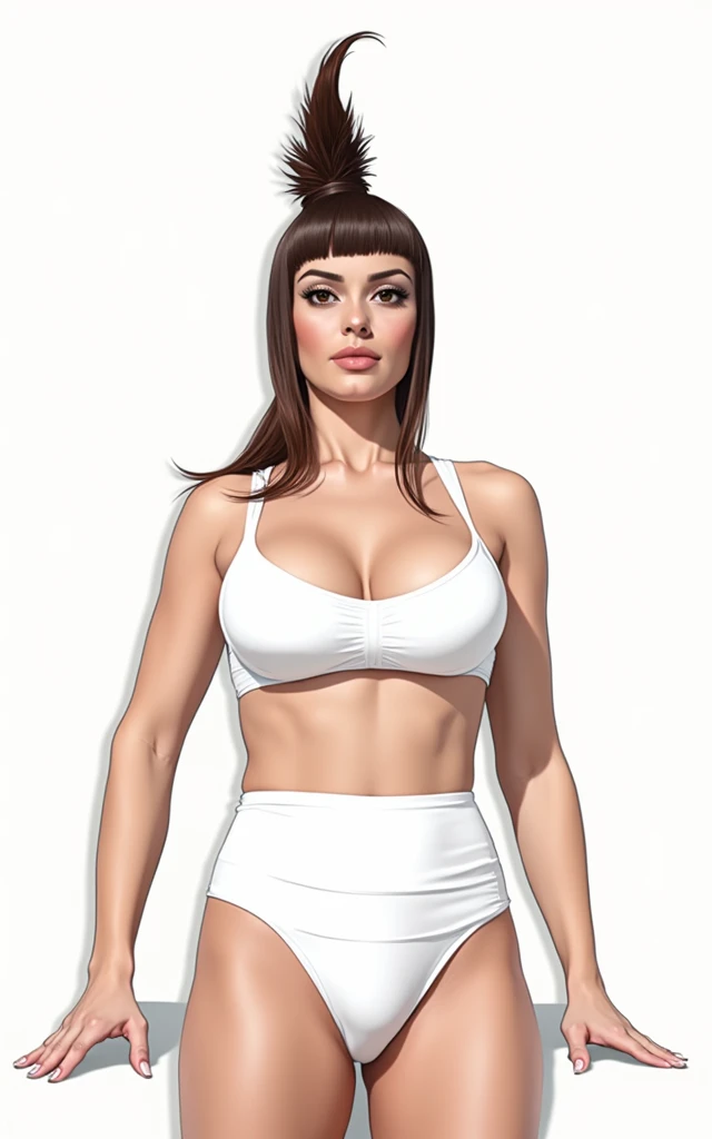 Fit Caucasian woman, in white bra, white high cut panties, doctor's office, comic book art style, intricate details