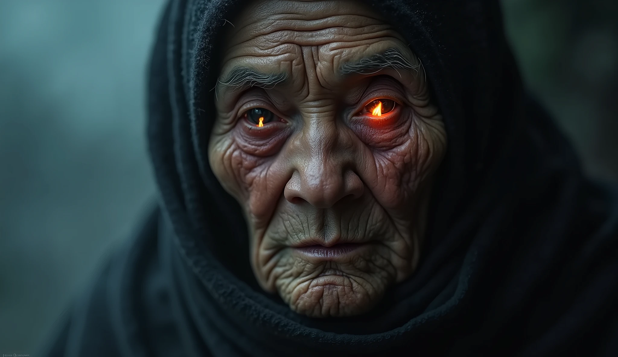 تصویر: ایک پراسرار سایہ نمودار ہوتا ہے، جو ایک بوڑھی عورت کا ہے۔ اس کی آنکھیں سرخ ہیں اور وہ راگھو کو دھمکی آمیز انداز میں دیکھ رہی ہے۔