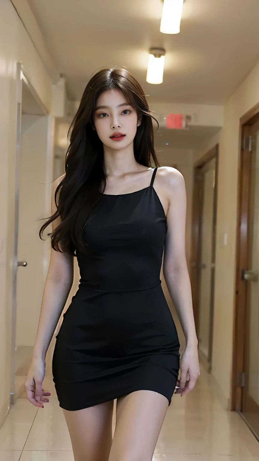 ((Midnight, Excellent, 8K, Masterpiece: 1.3)), Full body, Long legs, Focal length: 1.2, Perfect Body Beauty: 1.4, Slim Abs: 1.1, ((Dark Brown Hair, Big Breasts: 1.2 )), (Black Tights, Black Sheer Pantyhose, Standing: 1.2), ((City Night View, Roof: 1.3)), Highly detailed face and skin texture, Detailed eyes, Double eyelids