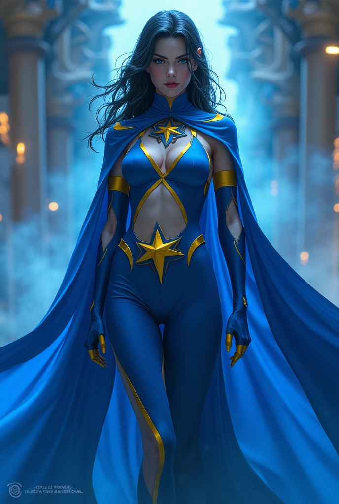 Beauty Dark short haircut blue supergirl bragas stockings big tits big butts giantess capa arms on hips y su maestro querido humano de 60 años le besa sus bragas