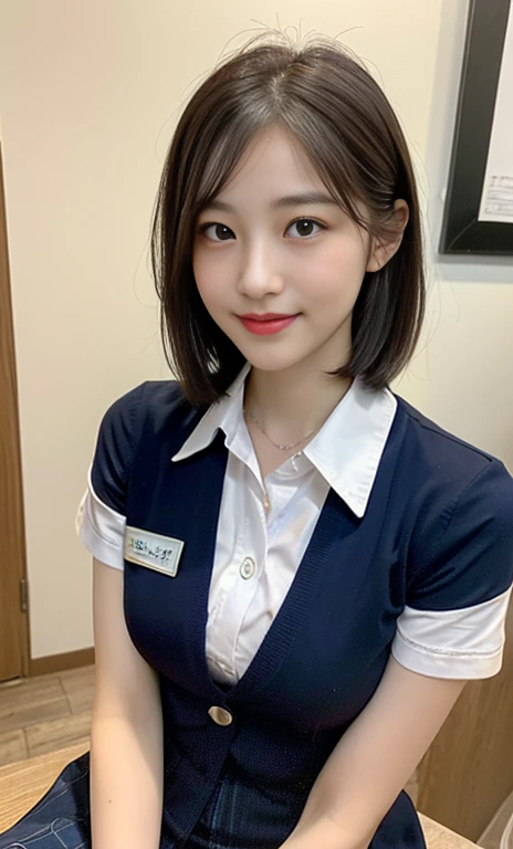 (A stunning chinese lady at night, kitchen, wearing a white short-sleeve button shirt, blue jumper suit, school uniform, plaid tie, plaid hair scarf, youthful charms, smooth complexion, beautiful detailed face, beautiful detailed eyes and lips, long eyelashes, slender figure, perfect body proportion, friendly expression, cute dimples, kind smile, short hair, side ponytail, a confident & poised demeanor, sitting with legs opened, tied up tightly, blue uniform, msc, bwc, schoollogo,

 blurred background, bokeh effect, (best quality,4k,8k,highres,masterpiece:1.2),ultra-detailed,(realistic,photorealistic,photo-realistic:1.37),HDR,UHD,studio lighting,ultra-fine painting,sharp focus,physically-based rendering,extreme detail description,professional,vivid colors,bokeh,SFW,Safe for Work,cowboy shot,head to knee)