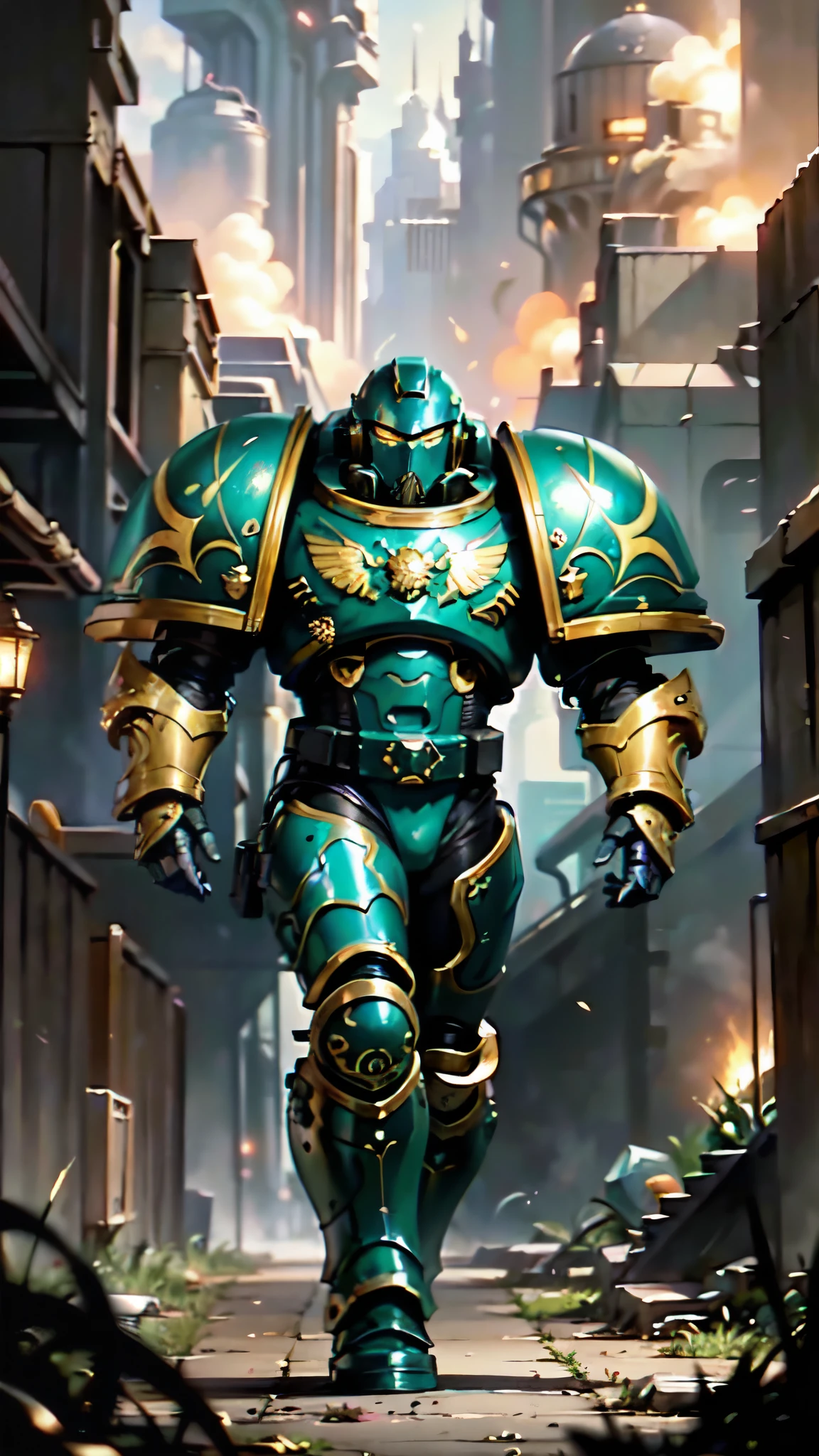 (masterpiece:1.5, best quality:1.5, extremely delicate:1.5), ((male:1.5)), a man wearing a full-face helmet, a biotech armored combat suit, green eyes, (a composite layered chest armor), fully enclosed shoulder guards, matching arm and leg guards, a belt of gemstone, (the color scheme is primarily black with green and red accents), the design balances heavy with agility, a high-tech bio-mecha armor, (Armor Concept Inspired by Space Marines, stand of a futuristic sci-fi city), this character embodies a finely crafted fantasy-style armored hero in anime style, exquisite and mature manga art style, (element, plasma, energy, the armor glows), metallic, high definition, highres, ultra-detailed, ultra-fine painting, professional, perfect body proportions, golden ratio, anatomically correct, symmetrical face, extremely detailed eyes and face, high quality eyes, creativity, RAW photo, UHD, 32k, Natural light, cinematic lighting, masterpiece-anatomy-perfect