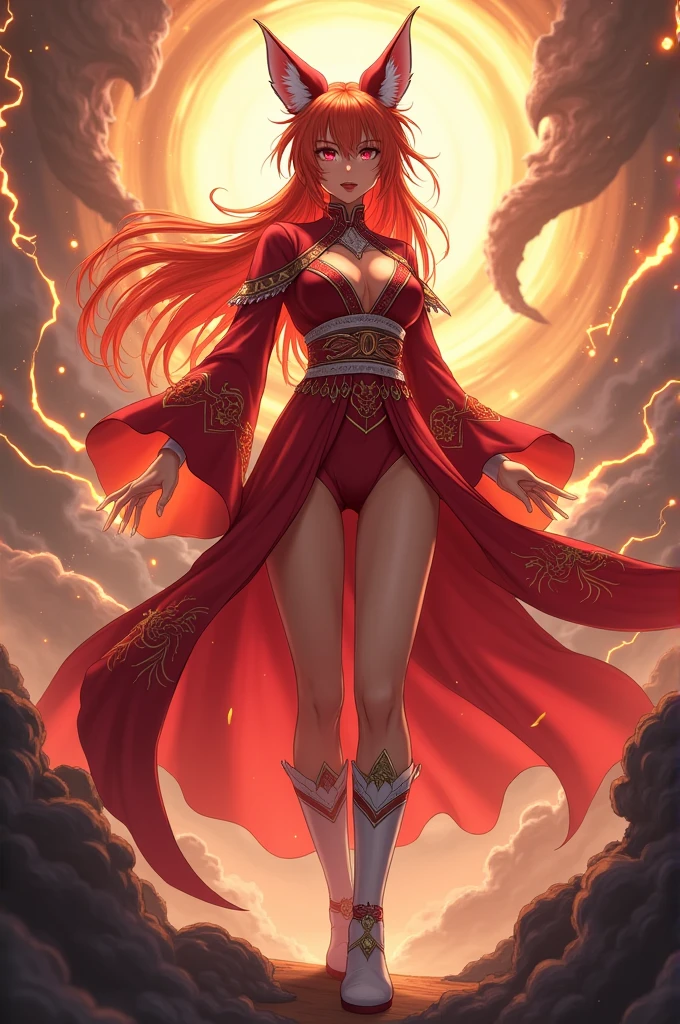 ( Absurdly , high quality , Very detailed,View Photographer)、(ponytail、Red Hair)、Phoenix Queen、(((Feather hair accessory)))、Beautifully detailed phoenix-patterned dress and armor、Phoenix-inspired costume、Phoenix feathers and tail、((Tattoo))、Queen of Queens、(masterpiece, 最high quality, 最high quality, Official Art, Beauty and aesthetics: 1.2), (One person: 1.3)、((fantastic flame background))、(((High heels)))、(((Combat pose)))、(((Majestic and beautiful nature background)))