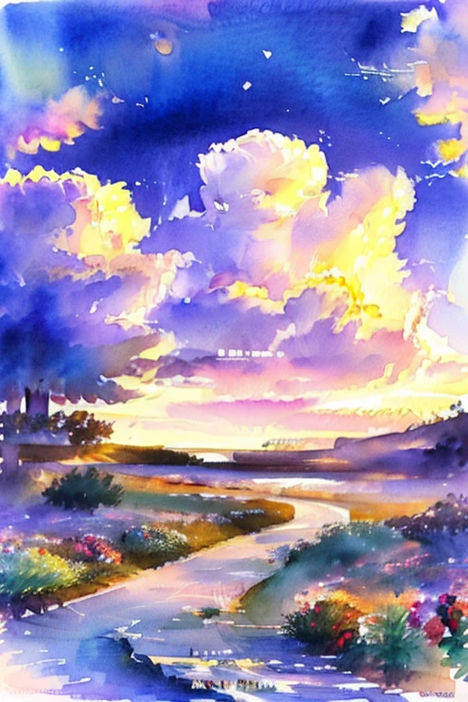 Watercolor, (Watercolor: In this fantastic landscape, Colorful flowers), Dreams and reality are intertwined. The air is filled with the enchanting scent of flowers, An exquisite symphony of perfume. Flowers seem to free the soul, Its essence blends with the fragrant breeze that gently caresses the skin..