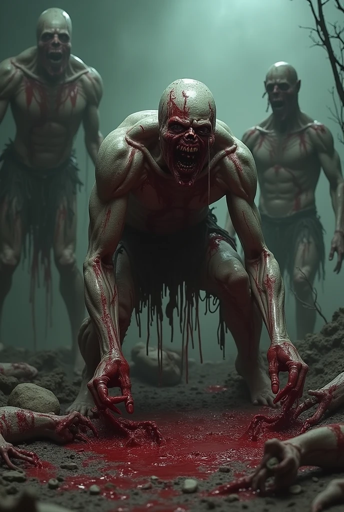 A sexy indian man as a zombie, apocalypse, blood,bones,flesh, horror