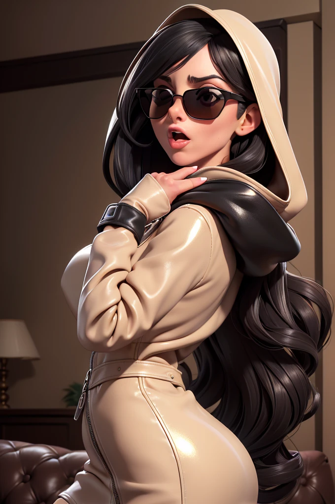 there is a woman sitting down with a longest brown hair, bbwchan, thicc, brown hijab outfit, brown hairstyle model, korean girl, korean woman, wearing brown robe, full length shot, alluring plus sized model, japanese goddess, clothed in hooded, voluptuous and arousing, portrait shot, curvy model, voluptuous body, wonderful, nene tanaka body , bbwchan, The overall atmosphere is smooth , haunting illustrations, extremely high-resolution details, photographic, realism pushed to extreme, fine texture, 4k, ultra-detailed, high quality, high contrast, red sneakers , cold atmosphere ,, cold atmosphere ,, ((Detailed texture of tattooed skin)), tattoo round breasts, irezumi tattoo style, tattoo on breasts, tttattoo, showing her thigh , tattoo on thigh, a close up of a woman with tattoos on her body, inked, tattooed body, fully tattooed body, tattooed, full-body tattoos, full - body tattoos, , full body tattoo, with tattoos, , tattoos, tattoos all over the skin, tattoos and piercings, ((Neka: 0.45)) LoRA, {{Big brother&#39;s tattooed woman Iremuzi tattoo style v1.0: 0.91}},, ((BohoAI v1.0 : 0.45)), wearing long pants 