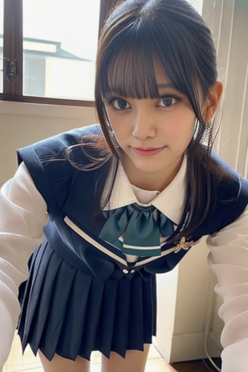 Photo quality,Masterpiece,Realistic,(14 year old cute Japanese girl:1.9),(Detailed young face:1.9),(Very embarrassed look:1.9),(Angle from below,Thin legs:1.9),((Wearing black Gothic ta fashion:1.9)),(四つん這い:1.9),(Taking photos at the Comiket venue,Inner thigh visible:1.9),((Droopy eyes:1.9)),((Body type of a 14 year old girl,Small Tits:1.9)),(Cute school girl hairstyle:1.9),((Skinny Legs)),Very pale skin,Show your forehead,Detailed body,Detailed hands,No makeup