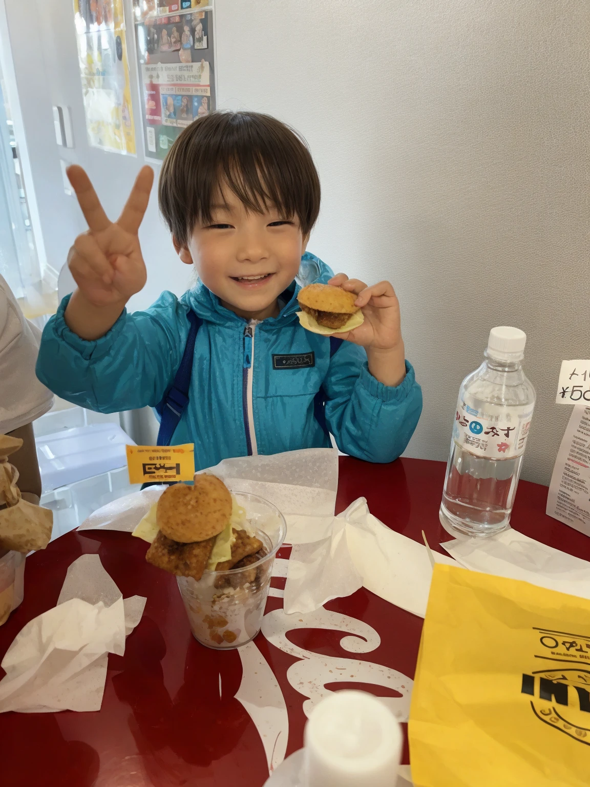 There was a little boy sitting on the floor eating a piece of food, having a snack, manta ray made of pancake, ???, kiddy big breasts, he is about 30 years old, he is about 3 0 years old, 2 years old, Ready to eat, he is about 2 5 years old, he is 3 5 years old