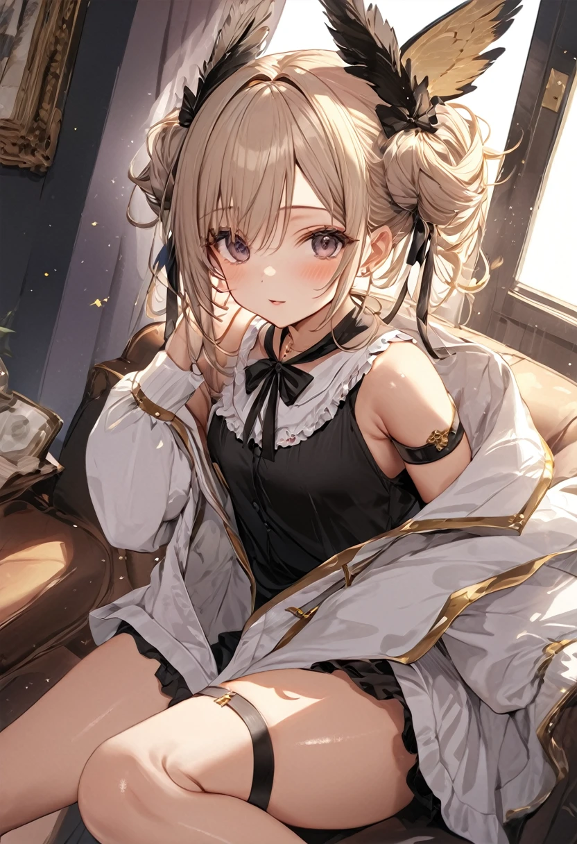 masutepiece, Best Quality,hyperrealistic illustrations,Perfect focus, 1girl in,((Idol_The costume,Idol Uniform)),On the bet,((Lying on your back:1.3)),(Spread legs:1.3) ,(((No panties:1.4))),Looking at Viewer, Cute, tiny chest,small tits, Yellow eyes,  Yellow hair, Long hair,Beautiful detailed eyes, Detailed skin,Detailed clothing,Detailed panties,detaileds,embarrassed, is crying,Late night bedroom background,(Low position shooting: 1.55),(Close-up in the crotch:1.49),full of sweat,Details Omeko