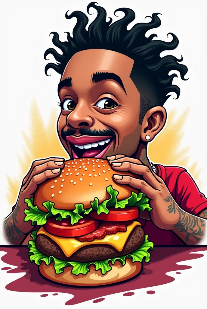 16 year old Miles Morales lies naked in his bed eating a double cheese burger and showing his abs,