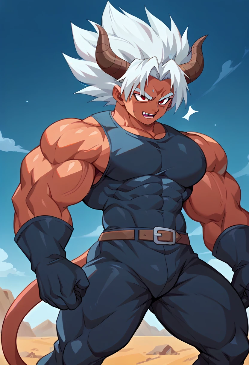 Highest quality,Based on anatomy,Huge muscles,A mix of Vegeta and Kogenta,Devil's Body,Sexually attractive gestures,Shiny skin,Glowing Skin,((The moment the demon takes over your body,Enormous wings and horns growing))A look filled with evil intent