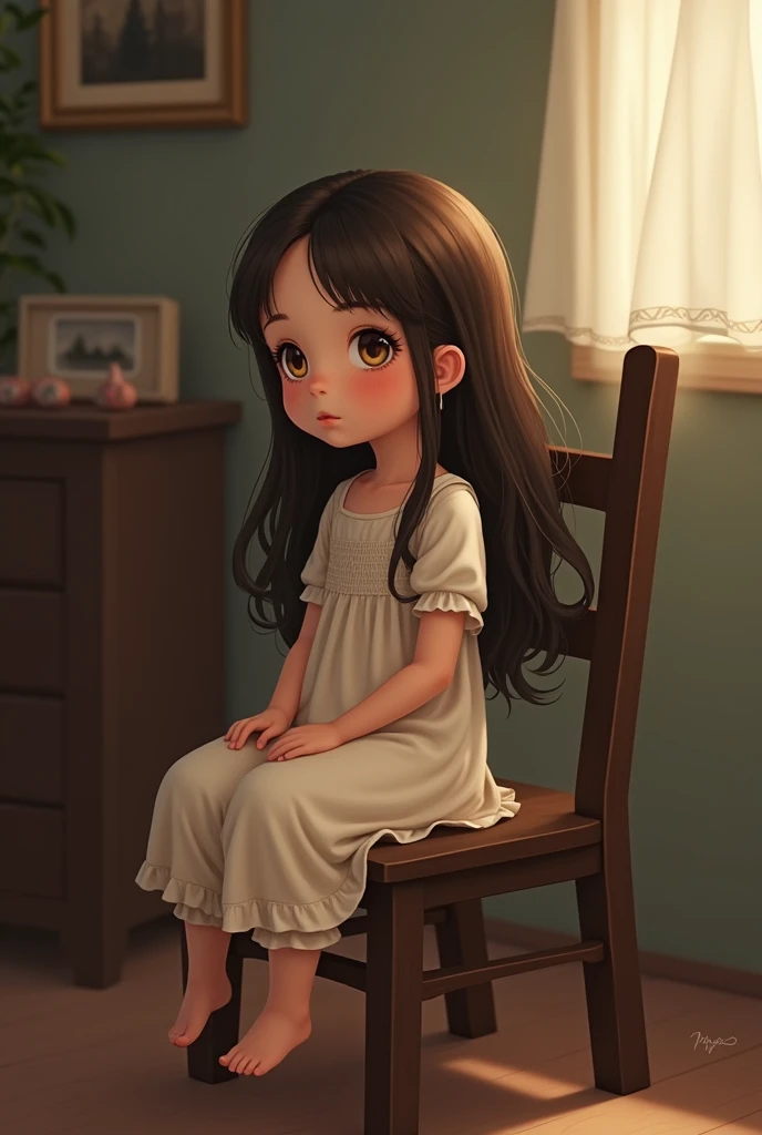 the child lock herself in her room, she felt really sad for witnessing how her parents fought with each other everytime. she's wearing pink and her hair is down. make it a drawing or a sketch like a comics. Make it much more sadder and look more like a comics. A COMICS AGAIN IT'S A SKETCH BUT WITH COLORS.  A SKETCH!! make it look like she's crying. 