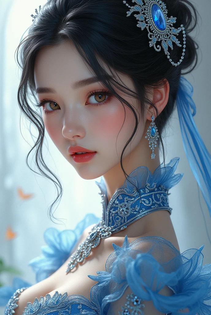 close-up of the smile face、Close-up of laughing face、Designer、super model、makeup、Glossy lips、Shining eyes、(realisitic、hight resolution)、(1 girl in)、Do-Up Eye、Korean Girl、(Best Quality), (masutepiece), (1girl in), Solo, a beauty girl, Perfect face, dreamlikeart、Highly detailed airbrush art((Surreal))、Volumetric lighting、(top-quality)、The ultra-detailliert、Highly detailed colorful details、(Bright lighting)、dynamic compositions、Ray traching、The mirror reflects light、Shallow depth of field、ultra-detailliert、mixing  exposure、nffsw、Her eyes are glowing pink、Pink glowing 3D heart on background、Pink glowing heart on background