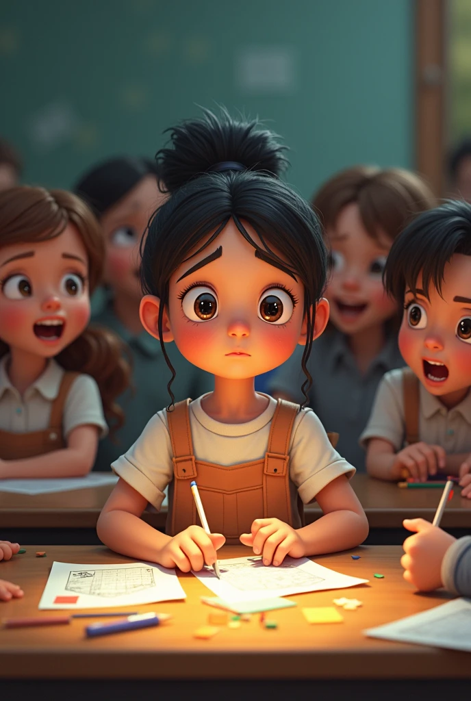 In a math class, a girl paying attention and taking notes while a boy in the back is worried about not understanding the class